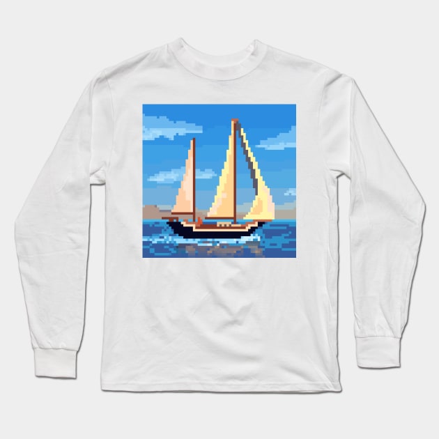 Pixel Boat Long Sleeve T-Shirt by Shellz-art